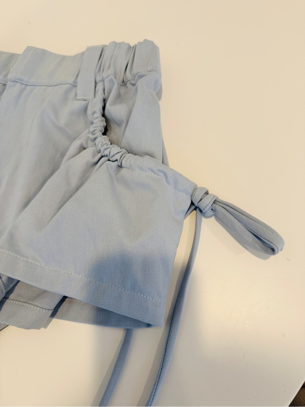 100% Cotton Structured Light Blue Drawstring Side Shorts - Picture 5 of 8